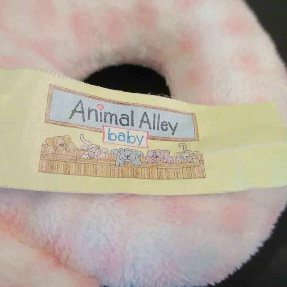 Animal Alley BABY Plush PINK RABBIT Stuffed‎ Animal Round Rattle WHITE Plaid Toy